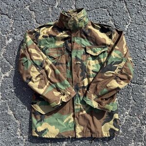 Vintage 1986 US Military M-65 Cold Weather Field Coat Woodland Camo Small S